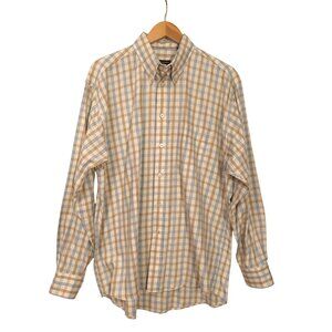 Gitman Bros Button‎ Down Shirt Mens L Beige Blue Check Business Casual